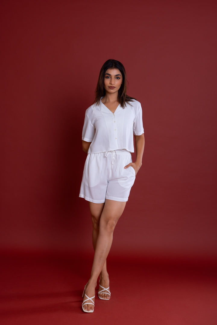 White Boxy Fit Shirt Co-ord Set by Label Reyya - view 6
