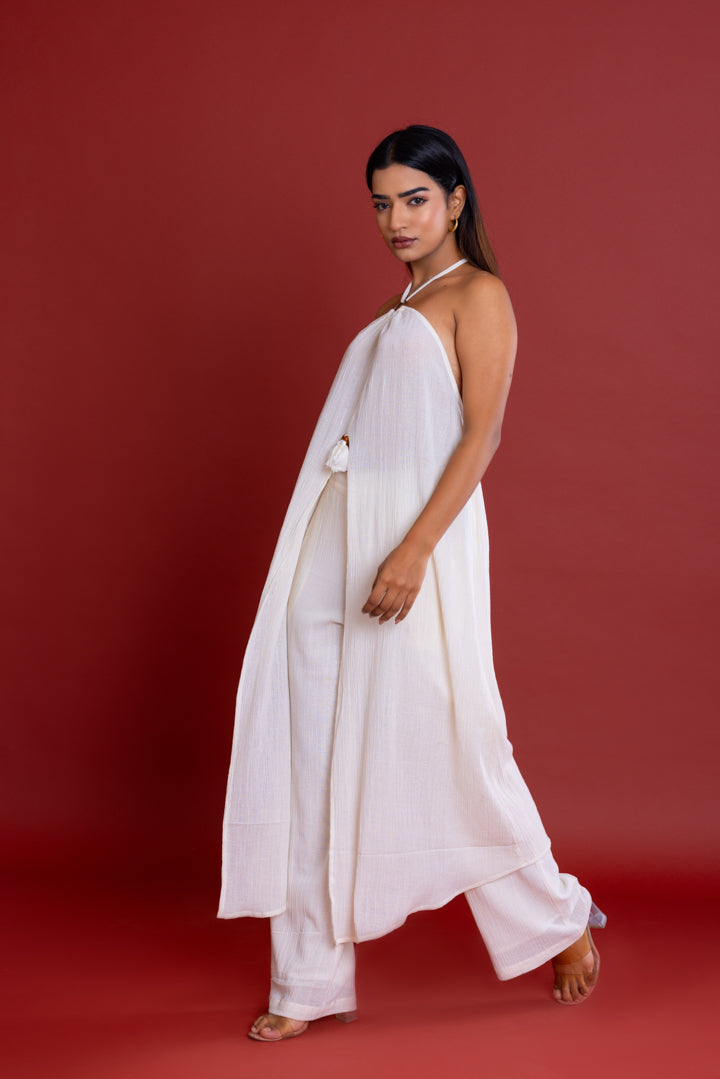 Solid White Long Resort Cord Set by Label Reyya - view 4