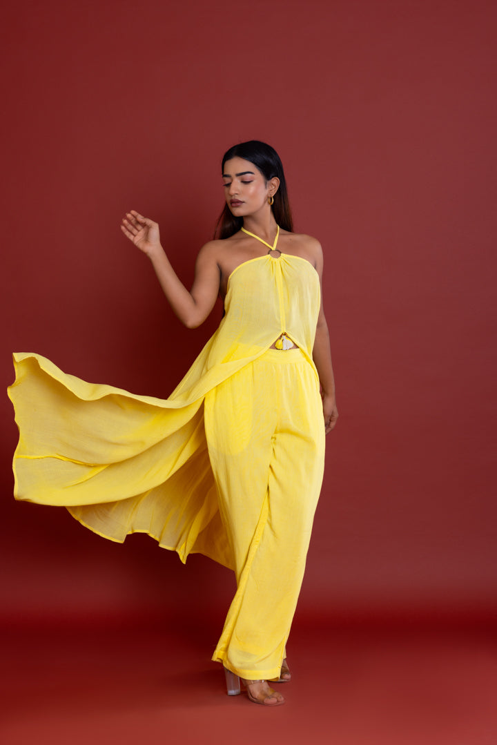 Solid Lemon Long Resort cord Set — Yellow