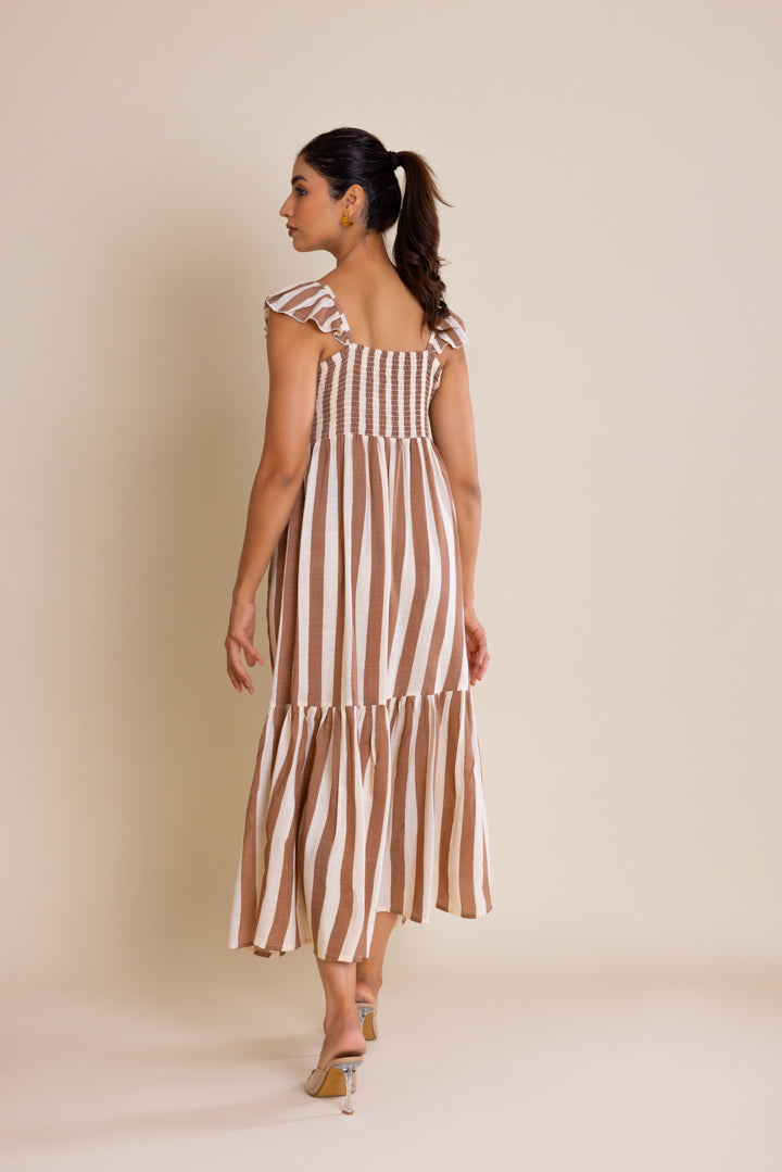 Brown Striped Cotton Maxi Dress by Label Reyya - view 3