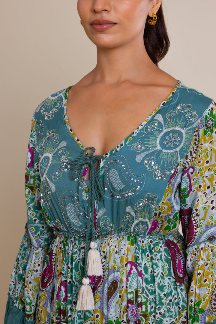 Floral Print V-neck Maxi — Multi