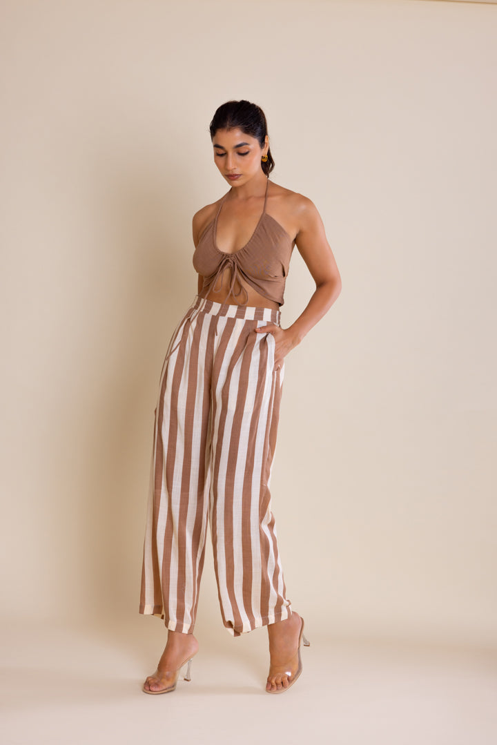 Brown Striped Cotton Co-ord Set by Label Reyya - view 7