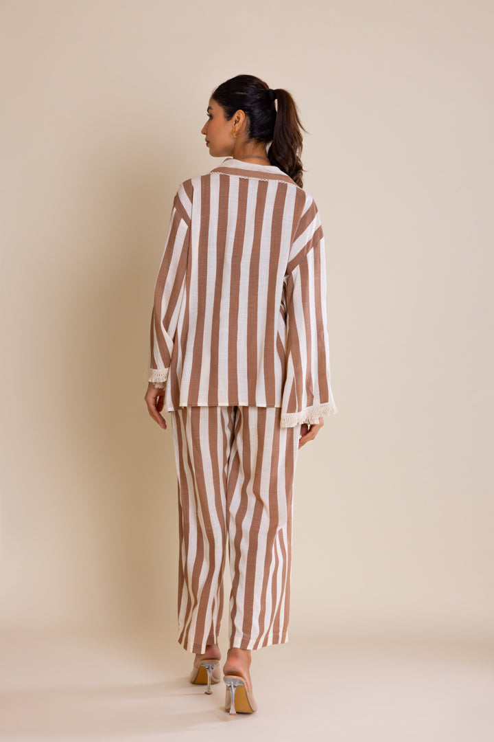 Brown Striped Cotton Co-ord Set by Label Reyya - view 4