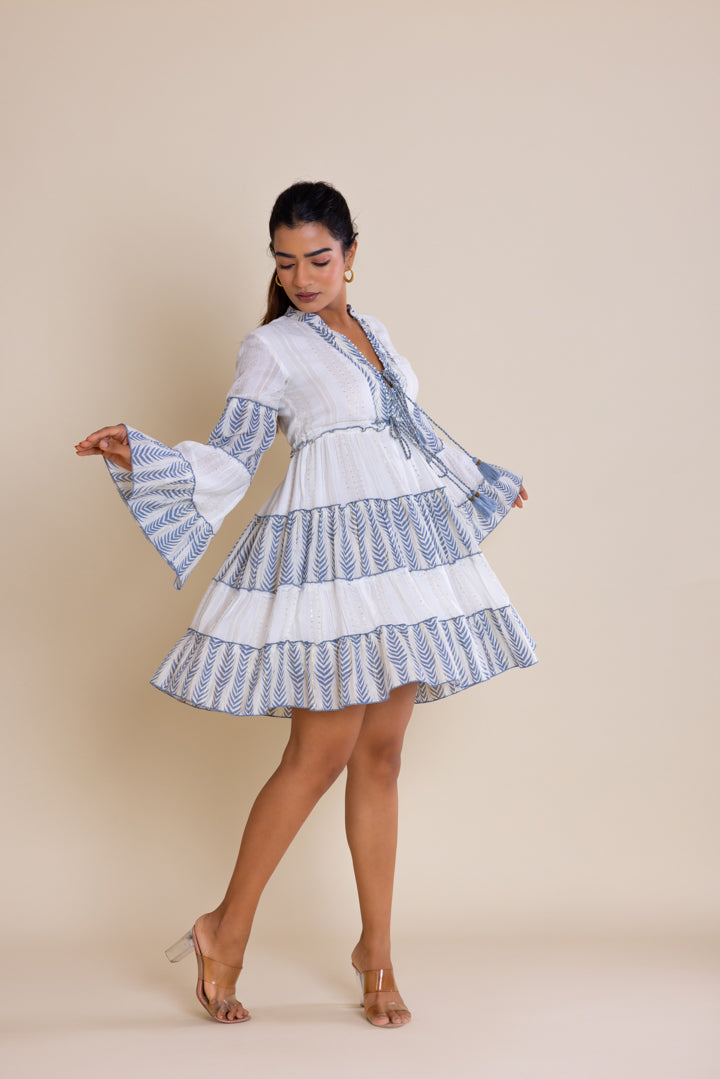 Blue & White Shell Dress by Label Reyya - view 4