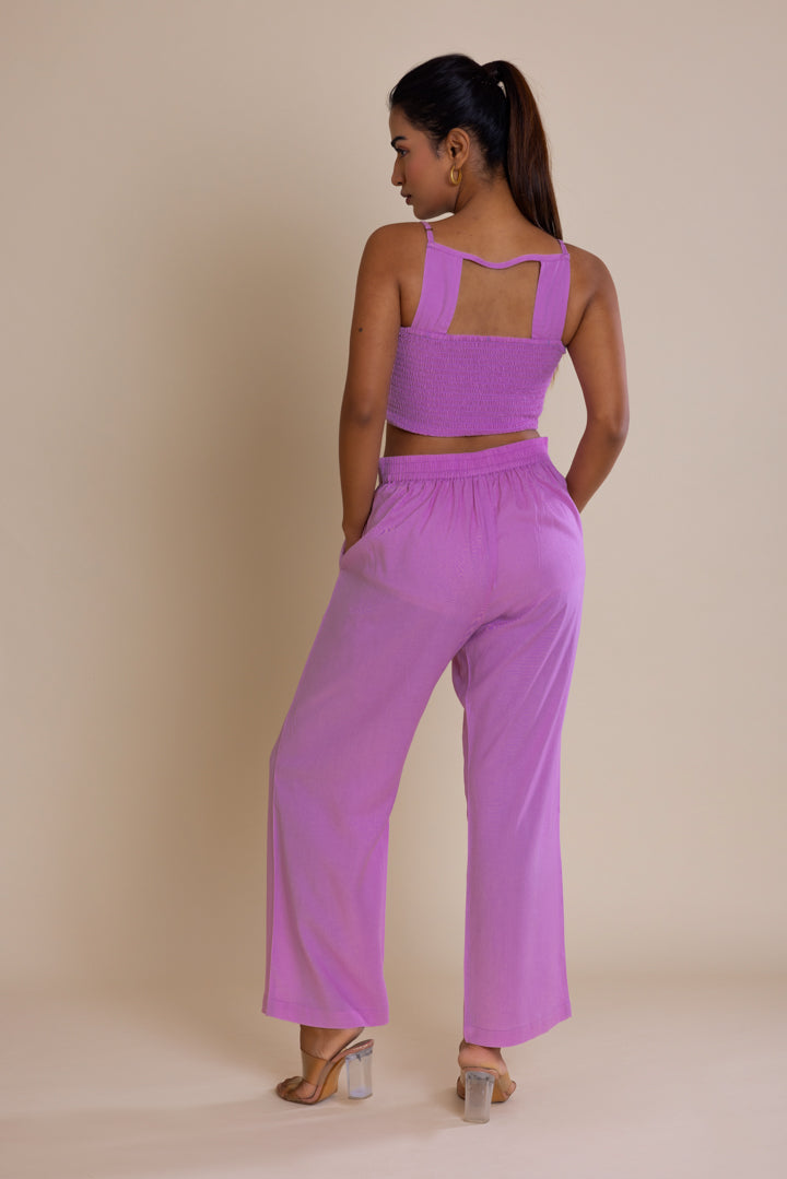 Solid Purple V-Neck Cord-set by Label Reyya - view 4