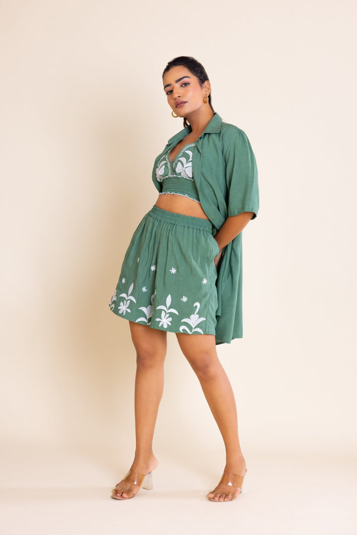 Green And White Embroidered Boho Co-ord Set by Label Reyya - view 3
