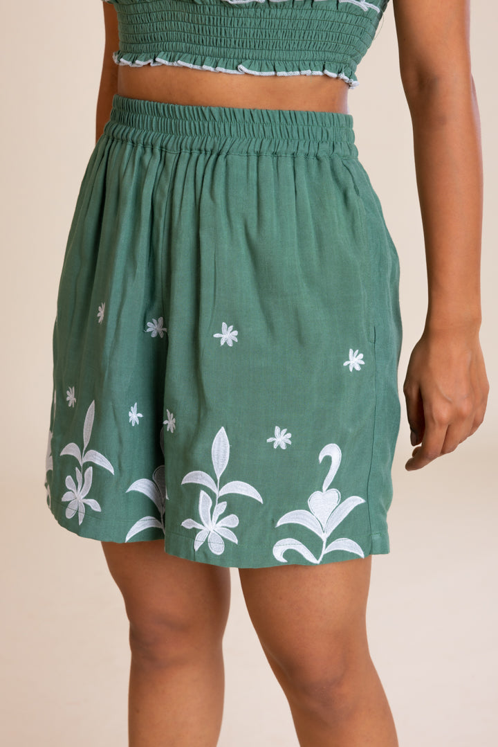 Green And White Embroidered Boho Co-ord Set by Label Reyya - view 8