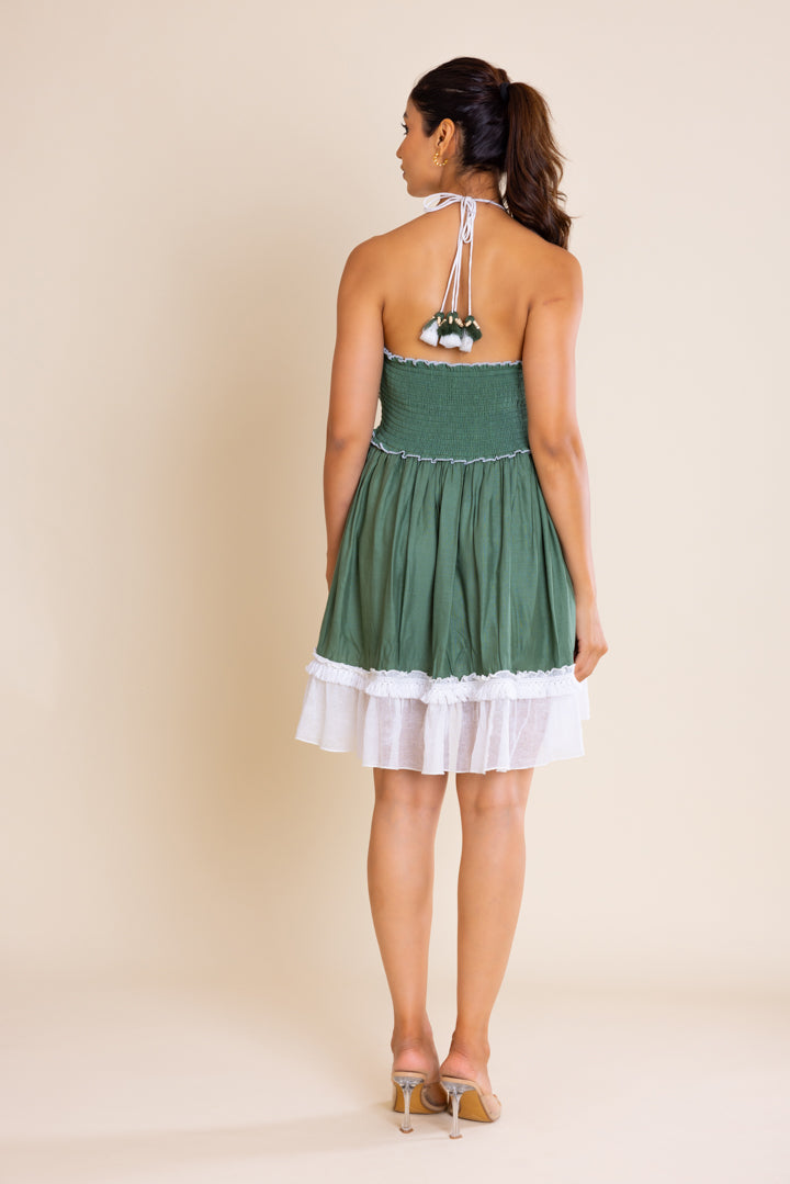Green And White Embroidered Boho Dress by Label Reyya - view 4