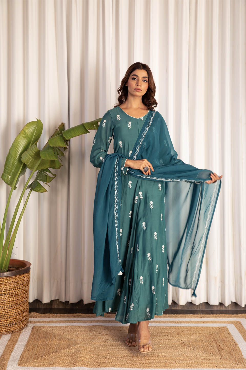 Sapphire Green Anarkali (Set of 2)