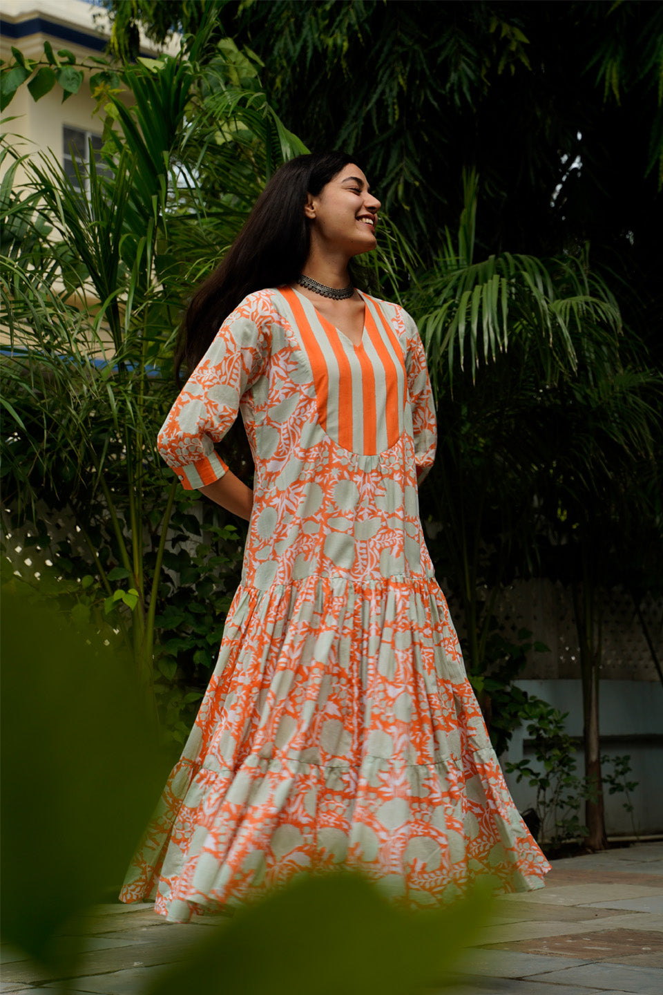 Orange Floral Cotton Maxi
