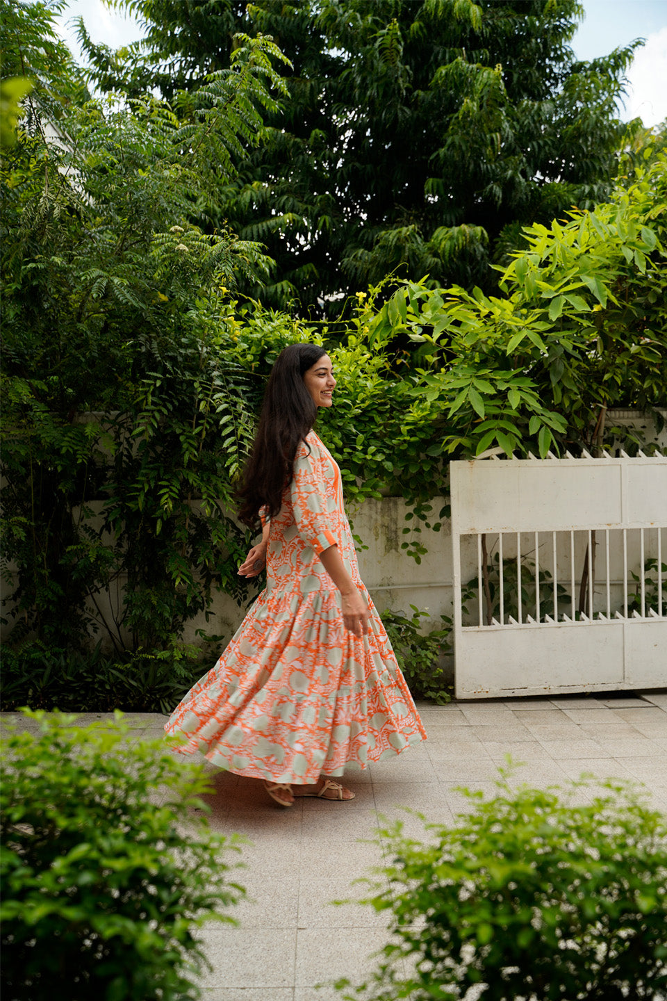 Orange Floral Cotton Maxi by Kapraaha - view 4