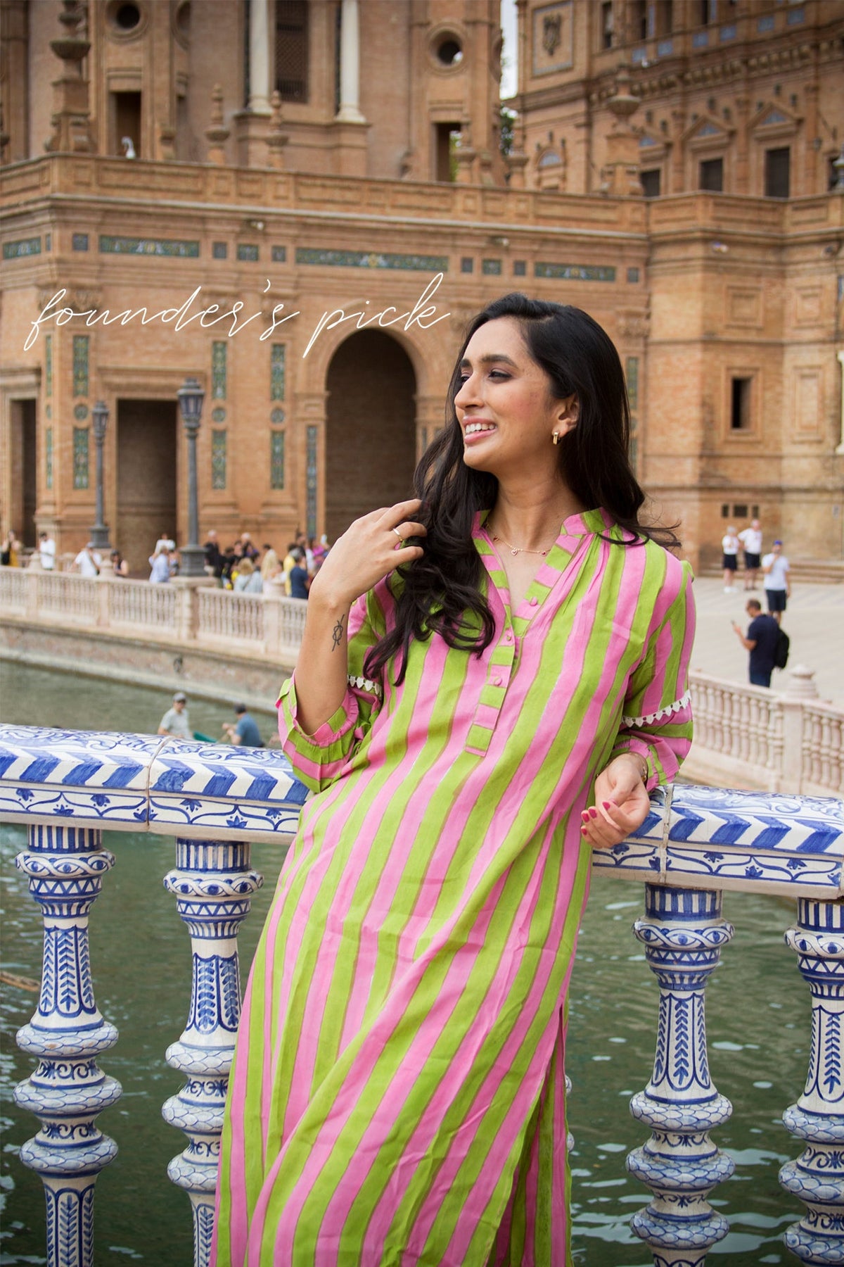 Light Green and Pink Striped Tunic Set (Set of 2)