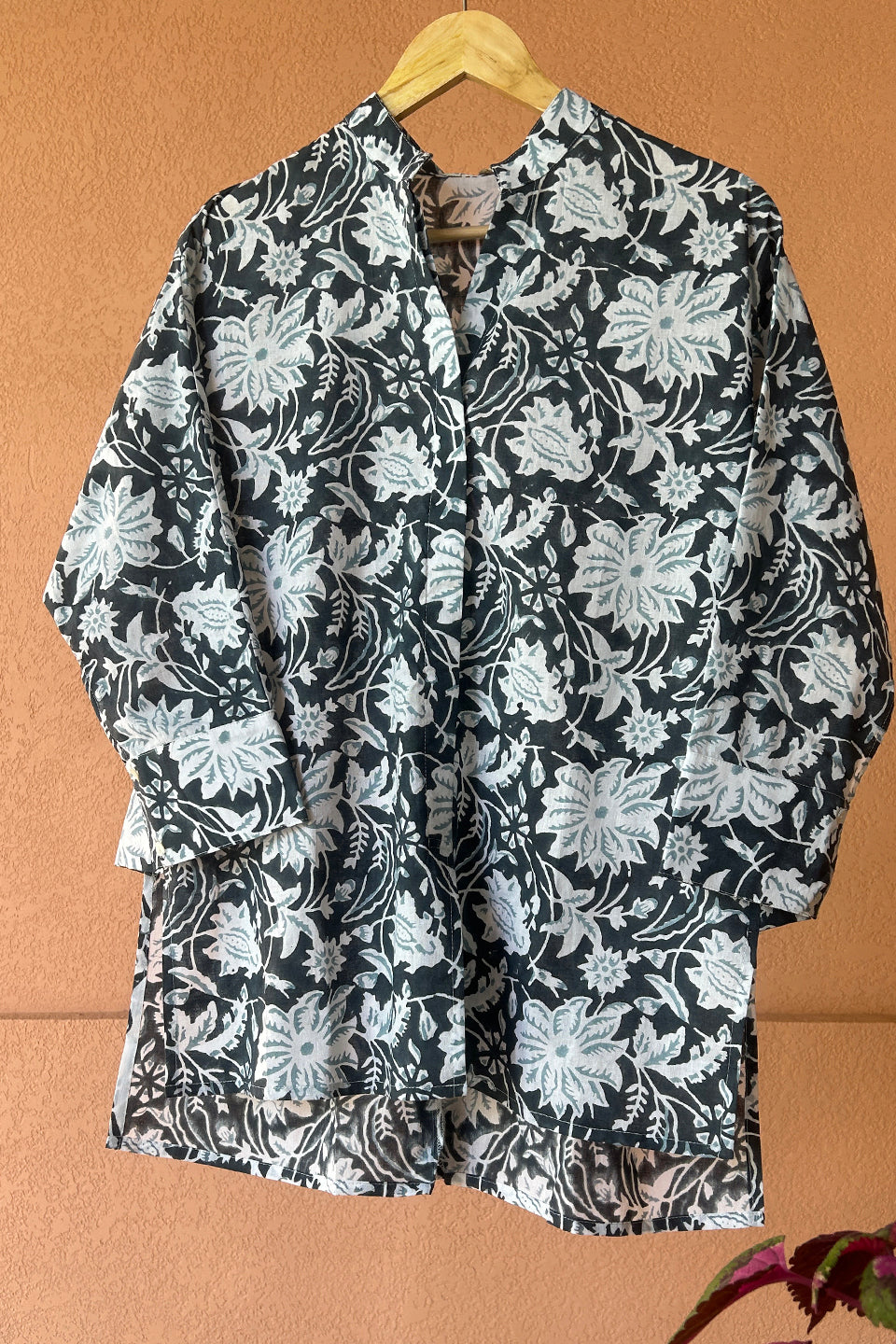 Navy Floral Printed Muslin Shirt