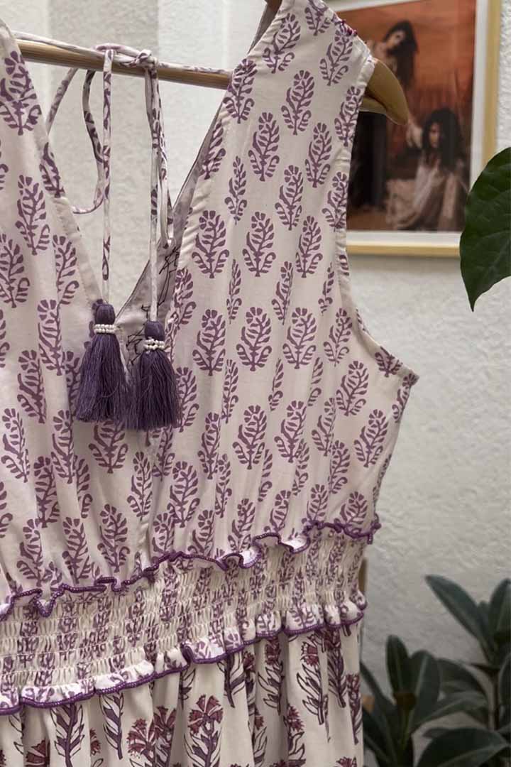 V-neck Block Print Short Dress — Purple