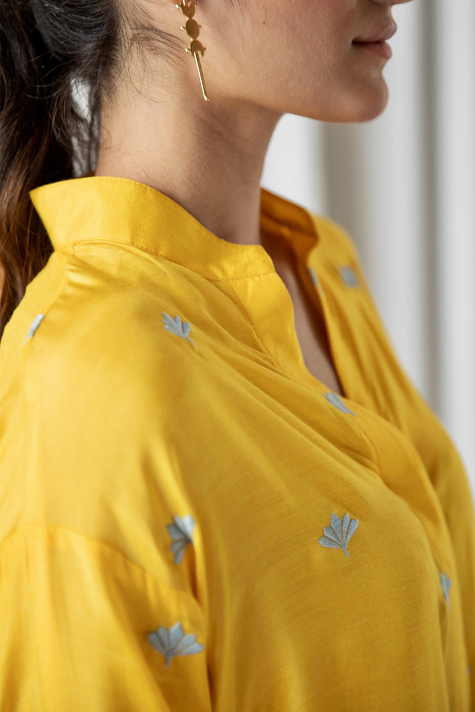 Yellow Embroidered Co-ord Set (Set of Two) by Kapraaha - view 7