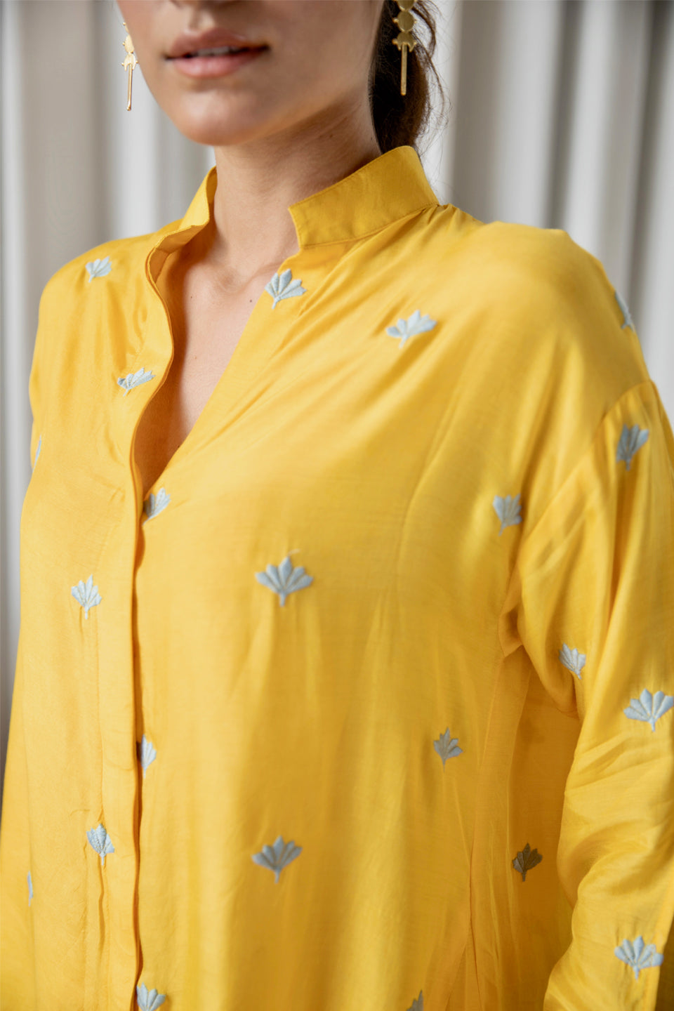 Yellow Embroidered Co-ord Set (Set of Two) by Kapraaha - view 5