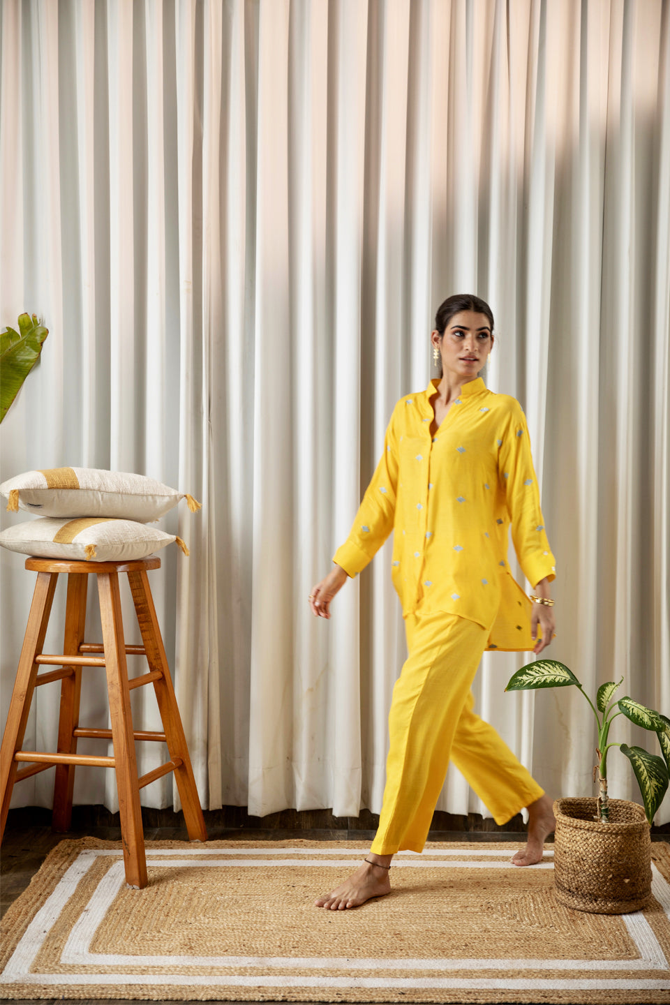 Yellow Embroidered Co-ord Set (Set of 2)