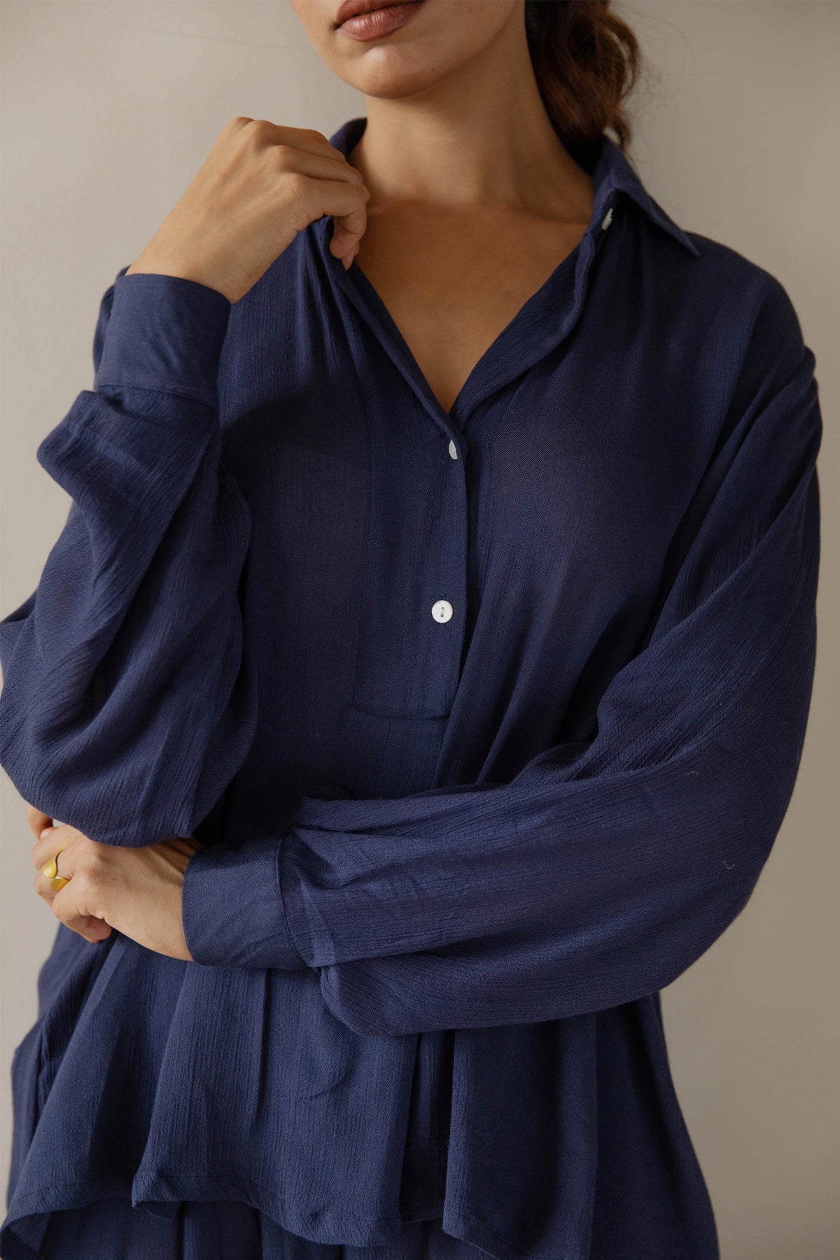 Navy Solid Co-ord Set (Set of Two) by Kapraaha - view 8