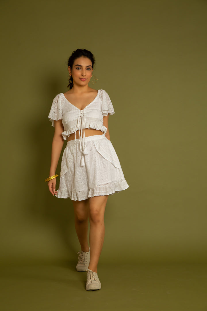 The Ibiza Schiffli Co-Ord Set — White