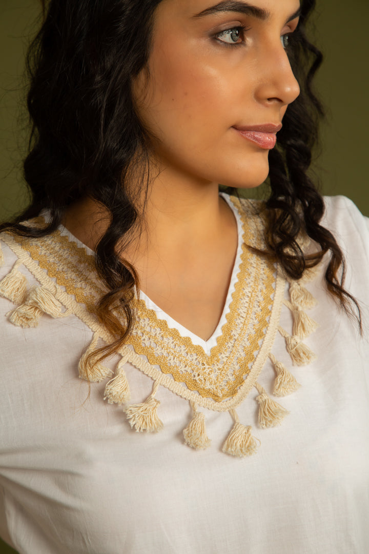 The Barcelona Beige Schiffli Top by Label Reyya - view 3