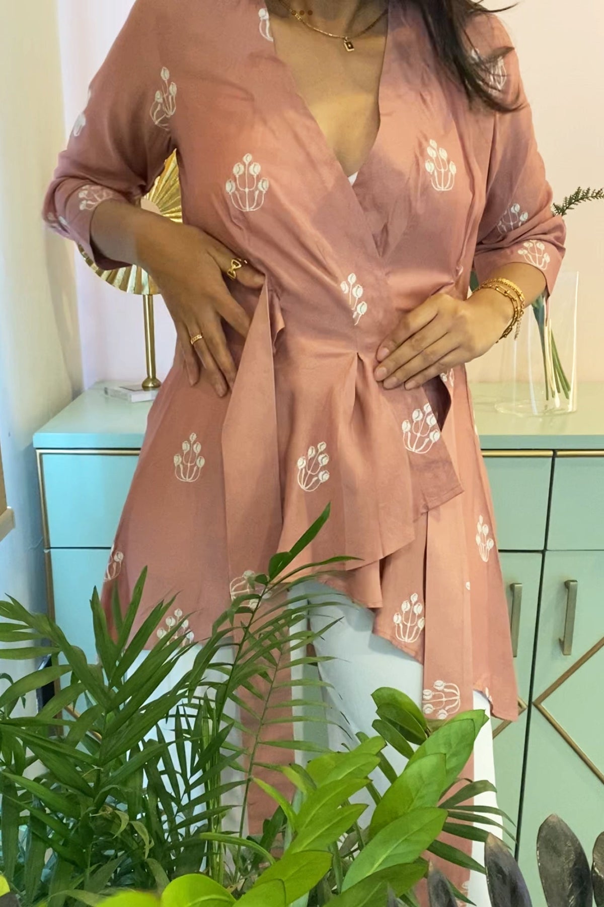 Rose Pink Embroidered Wrap Top by Kapraaha - view 4
