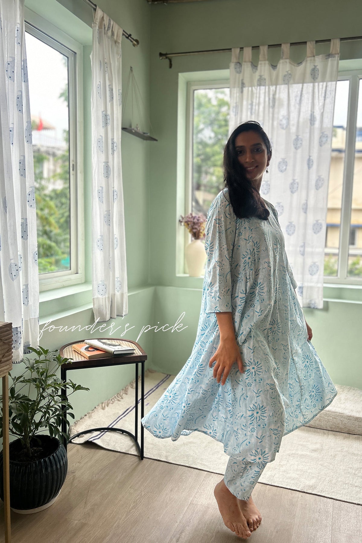 Sky Blue Soft Cotton Tunic (Set of Two) by Kapraaha - view 3