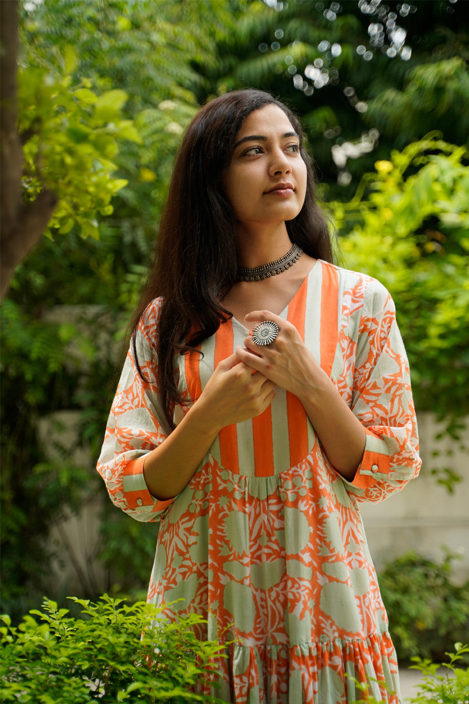 Orange Floral Cotton Maxi by Kapraaha - view 7