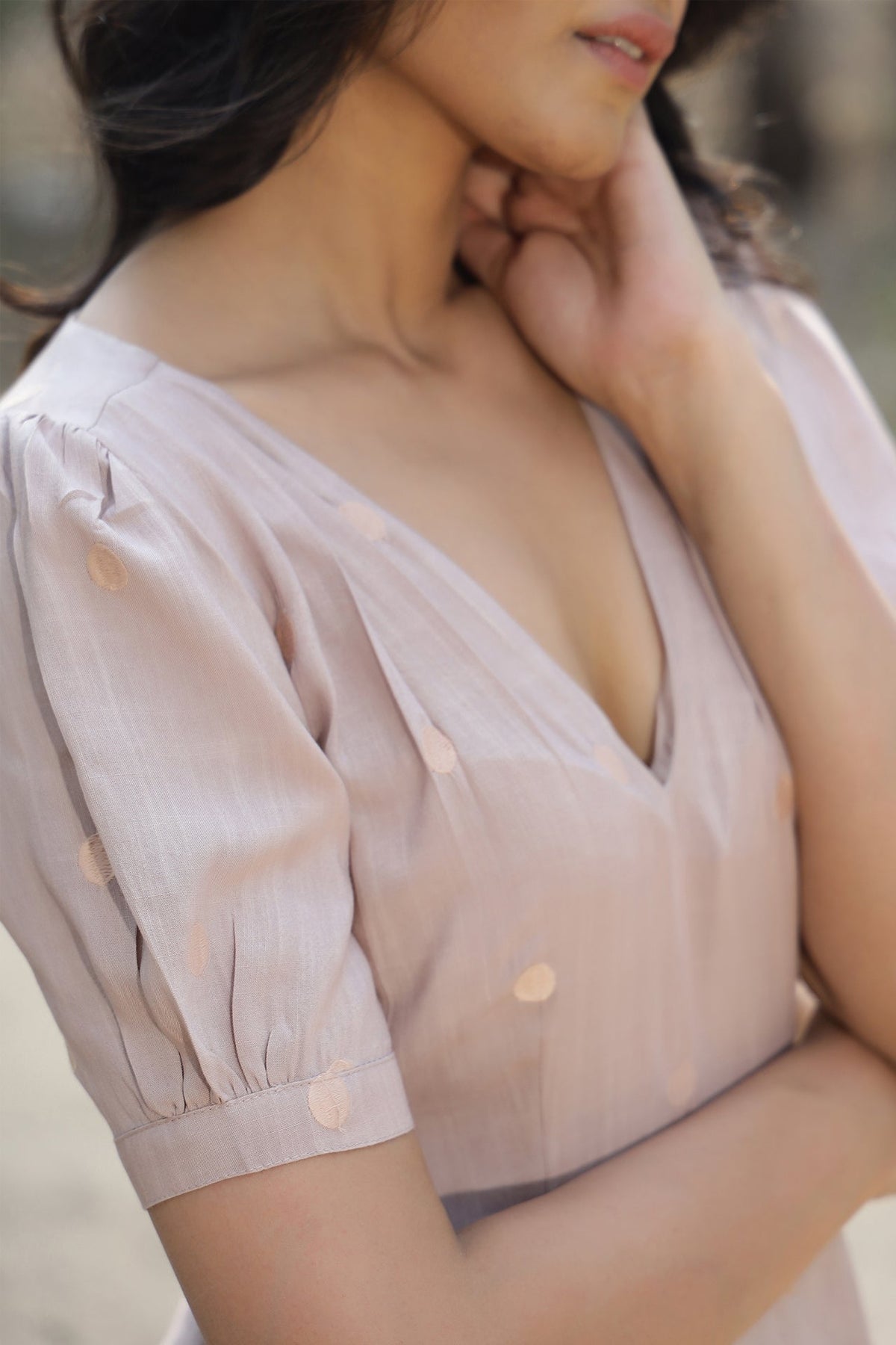 Beige Polka Dot Dress by Kapraaha - view 4