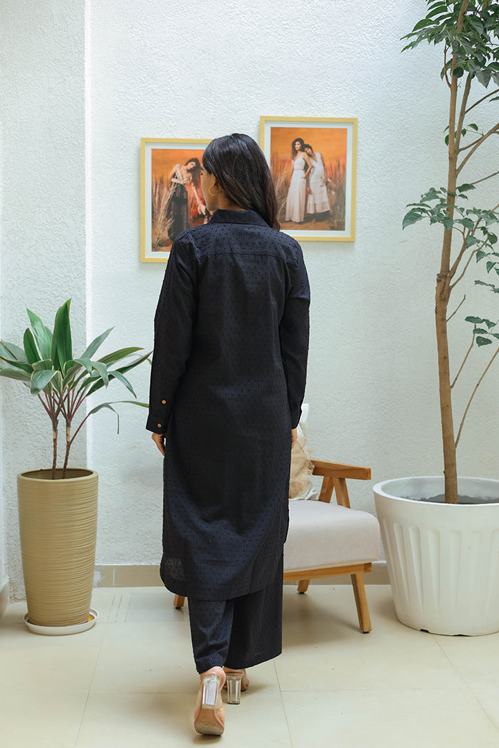 Black Cotton Weaved Co-ord Set (Set of 2)