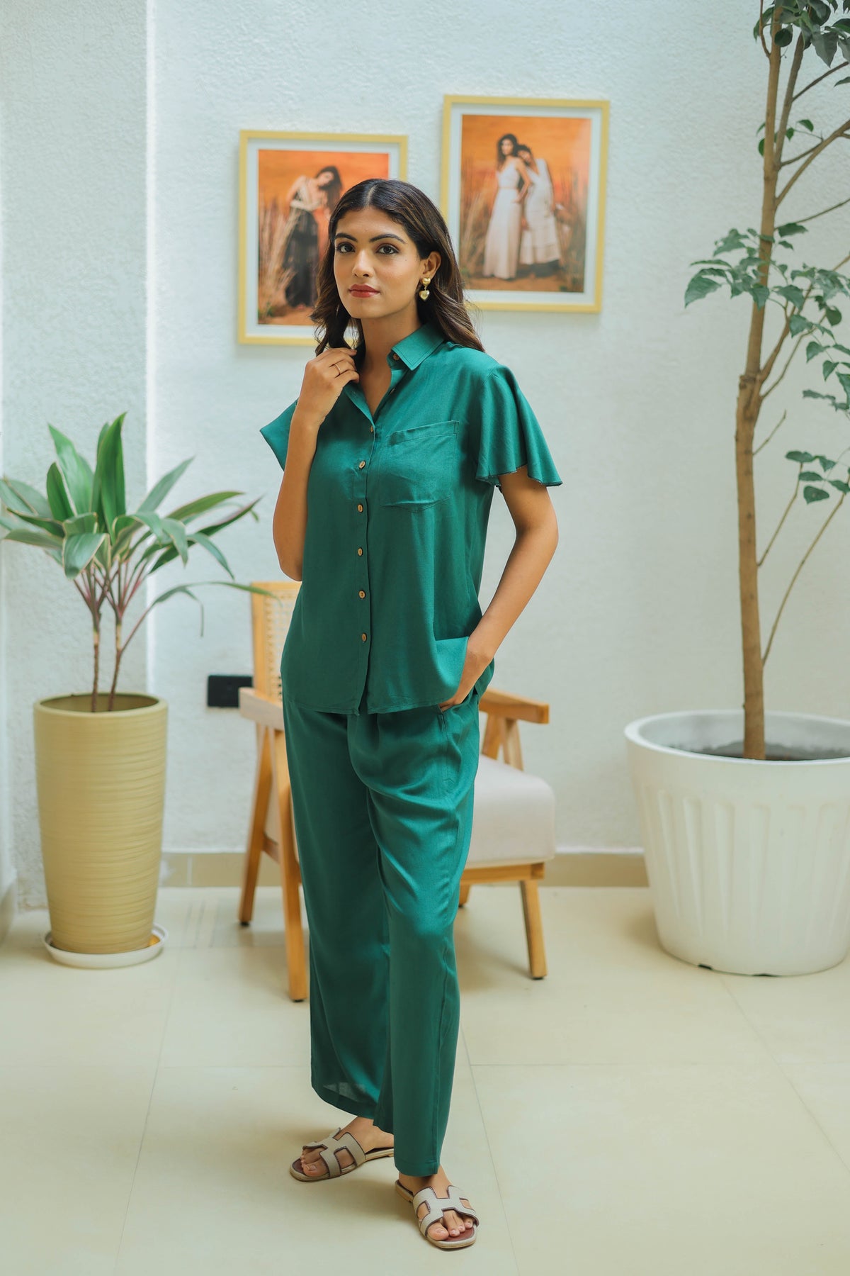 Solid Dark Green Boho Cord set by Label Reyya - view 4