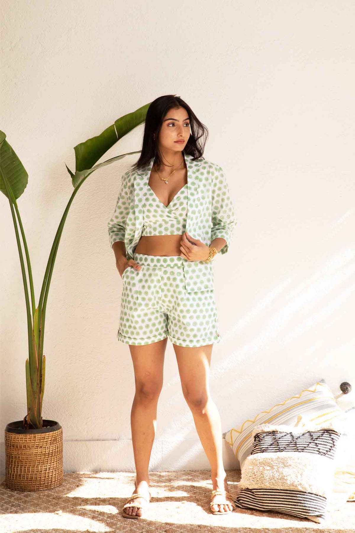 Green Bralette Cord Set (Set of Three) by Kapraaha - view 3