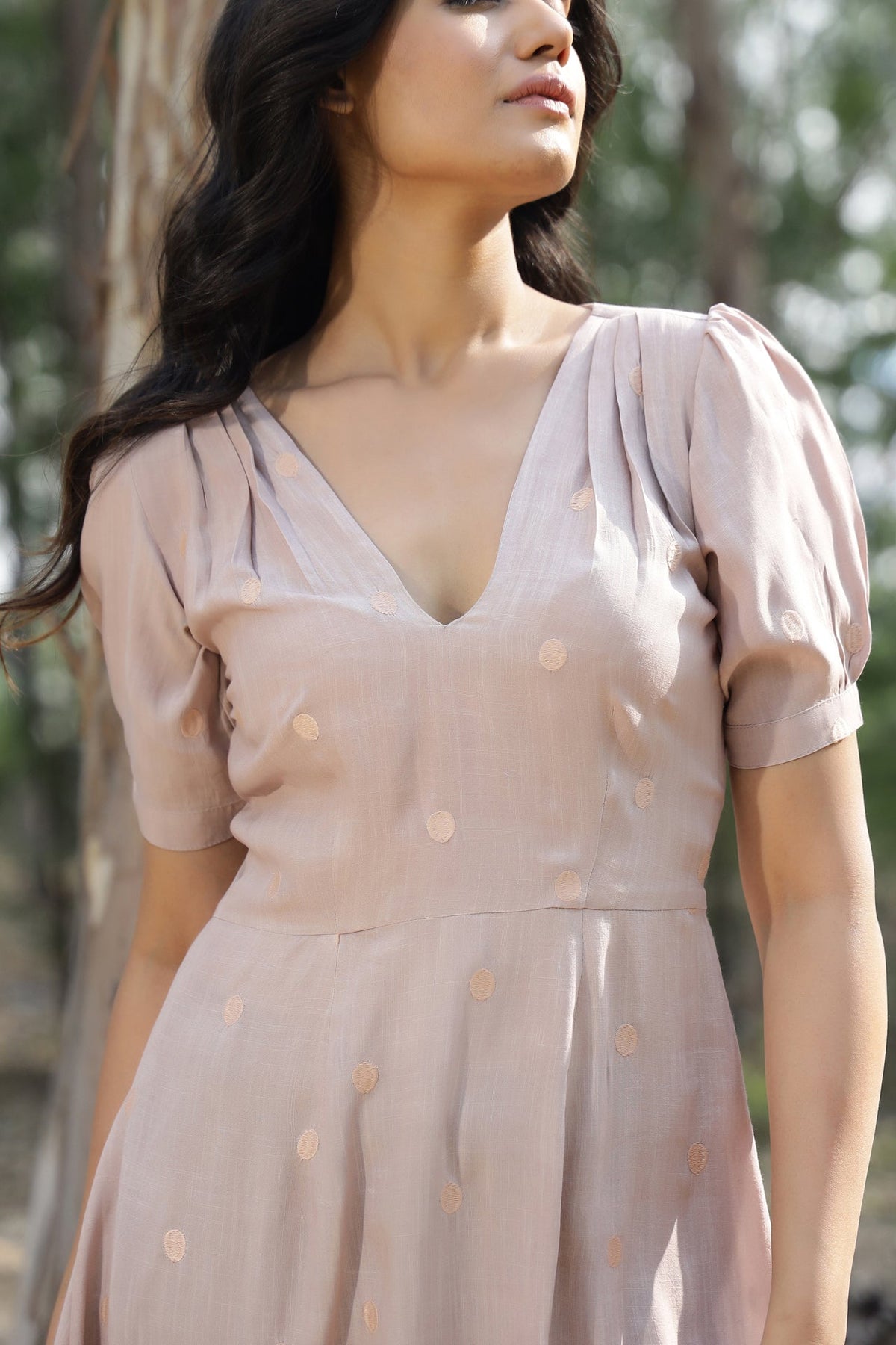 Beige Polka Dot Dress by Kapraaha - view 5