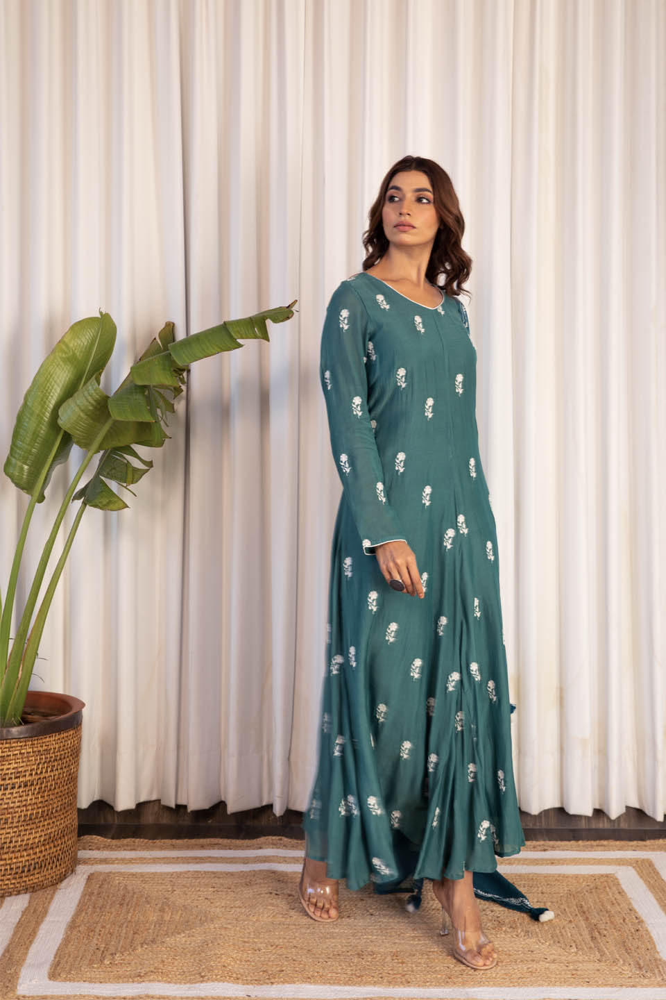 Sapphire Green Anarkali (Set of Two) by Kapraaha - view 6