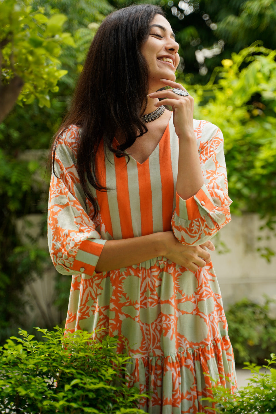 Orange Floral Cotton Maxi by Kapraaha - view 9