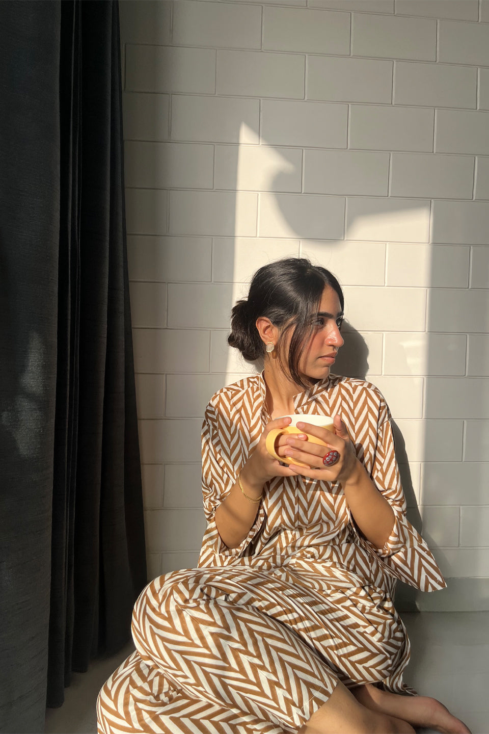 Brown Chevron Cotton Co-ord Set (Set of 2)