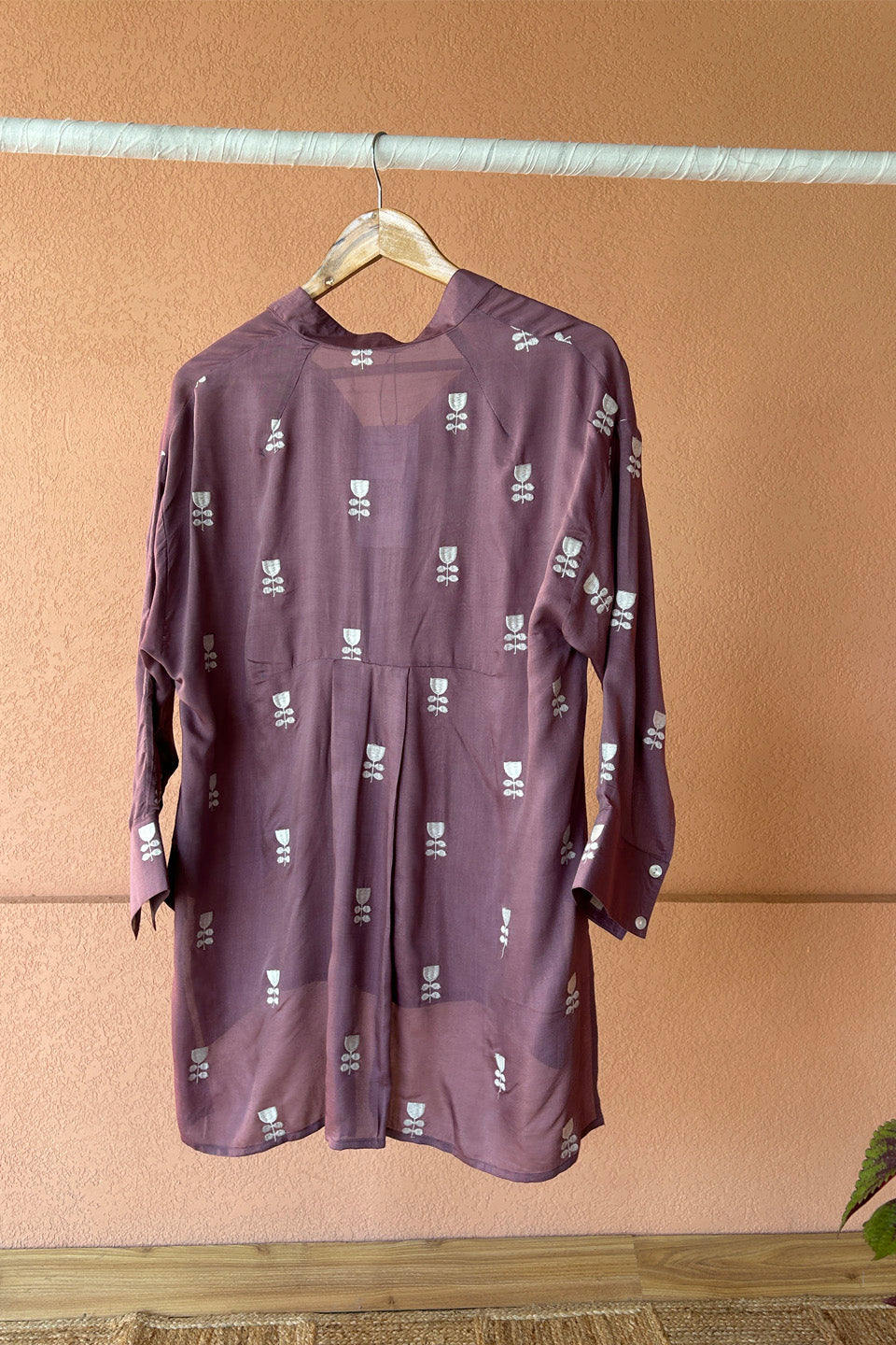 Purple Embroidered Muslin Shirt by Kapraaha - view 3