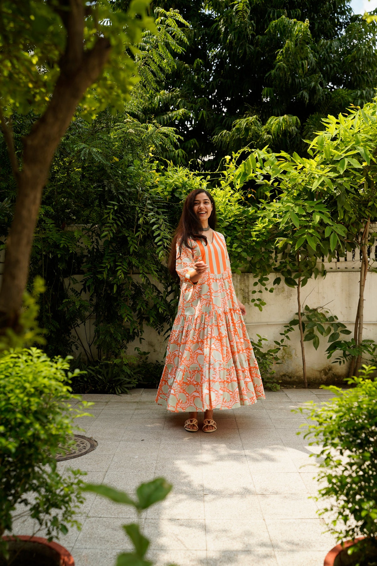 Orange Floral Cotton Maxi by Kapraaha - view 8