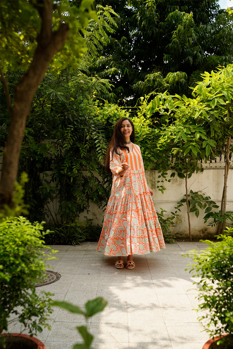 Orange Floral Cotton Maxi by Kapraaha - view 11