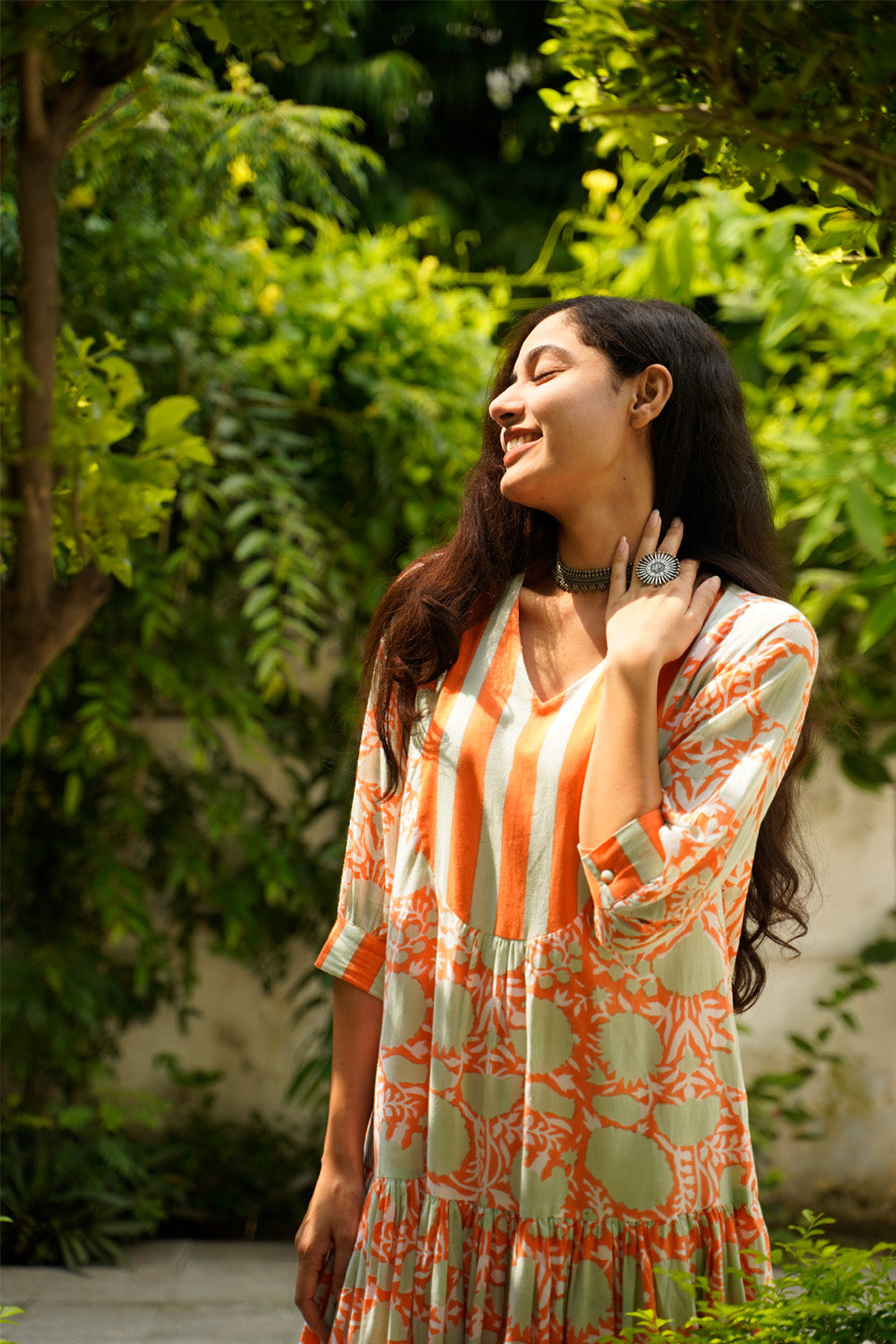 Orange Floral Cotton Maxi by Kapraaha - view 6