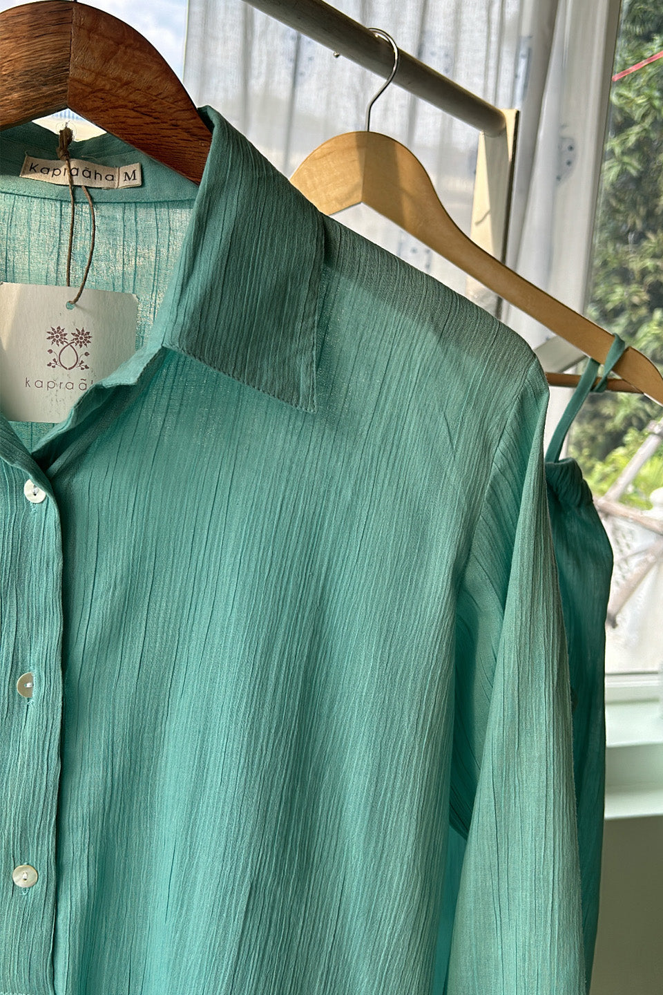 Mint Blue Solid Co-ord Set (Set of Two) by Kapraaha - view 5