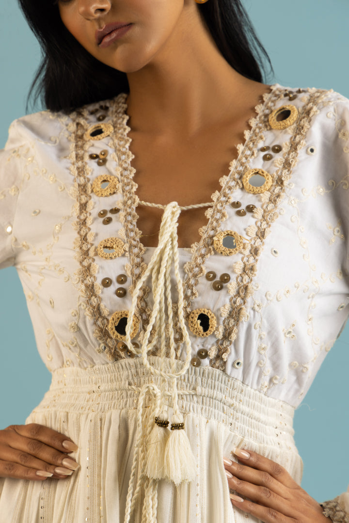 Jute Laced Off-White Dress — Off White