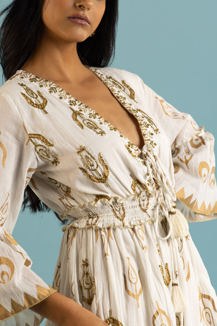 Melisa Boho Flare-Sleeved Summer Dress — Off White