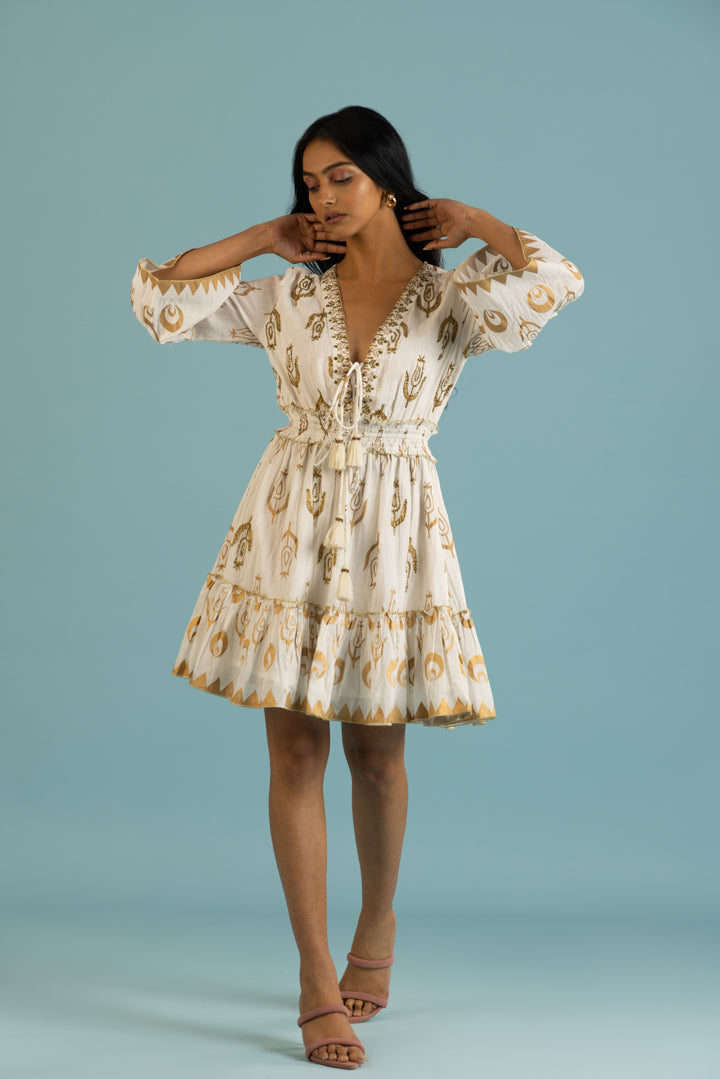 Melisa Boho Flare-Sleeved Summer Dress — Off White