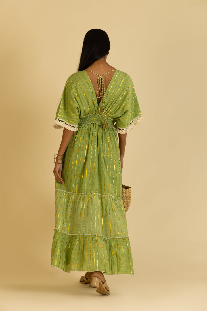 Zoya Laced Boho Green Kaftan-Style Resort Maxi by Label Reyya - view 4