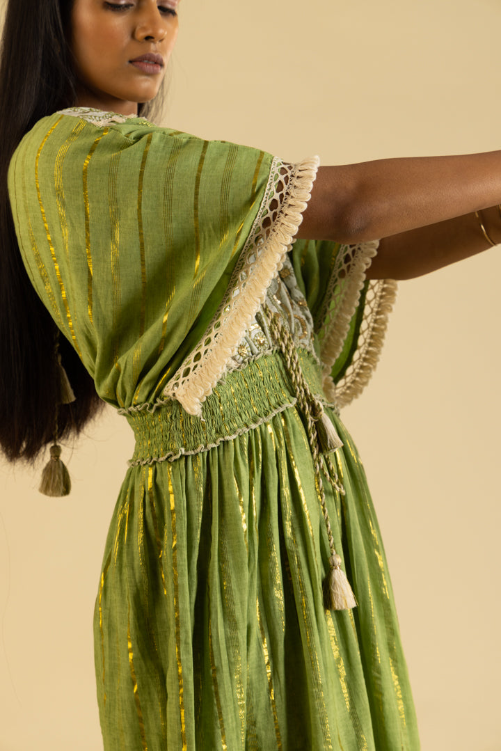 Zoya Laced Boho Green Kaftan-Style Resort Maxi by Label Reyya - view 6