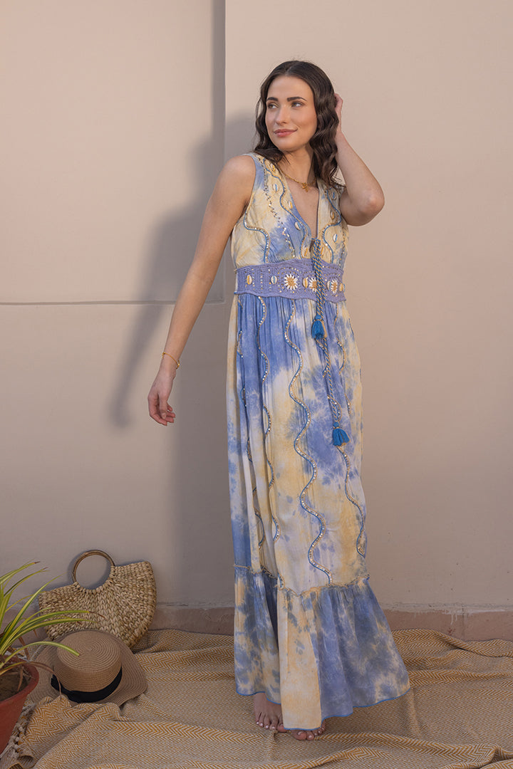 Flavia Tye-dye Botanical Boho Blue Maxi by Label Reyya - view 3
