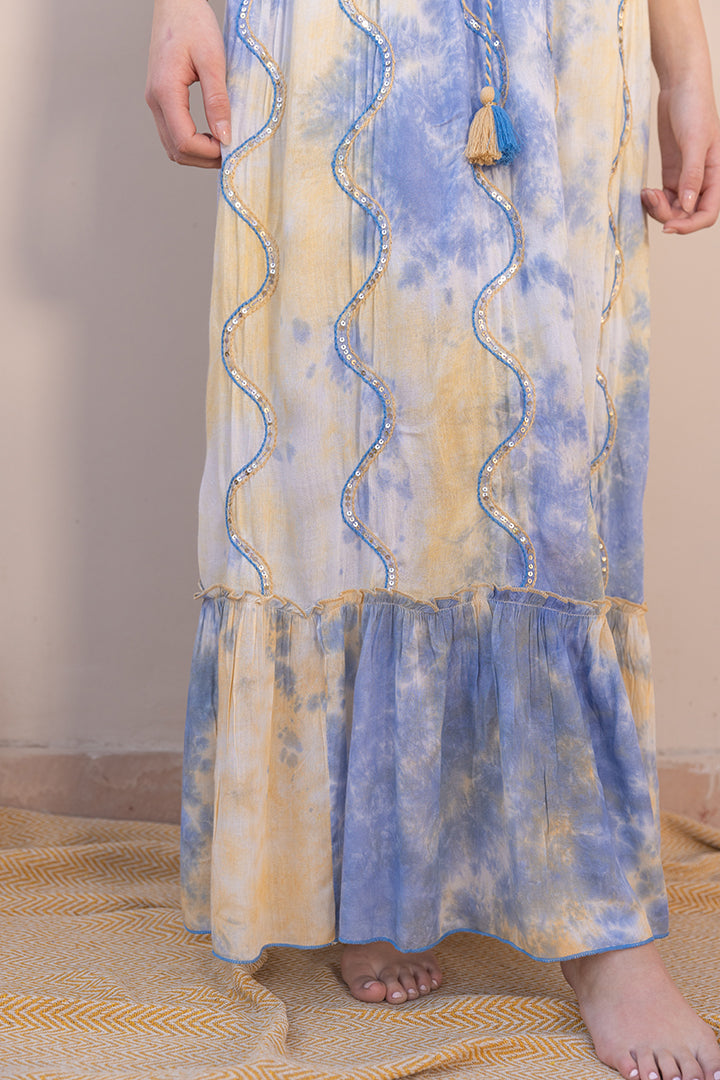 Flavia Tye-dye Botanical Boho Blue Maxi by Label Reyya - view 5