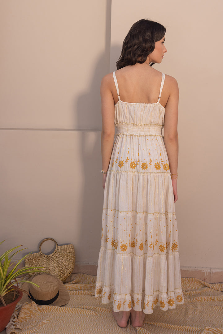 Noura Embroidered White Boho Strapy Maxi by Label Reyya - view 3