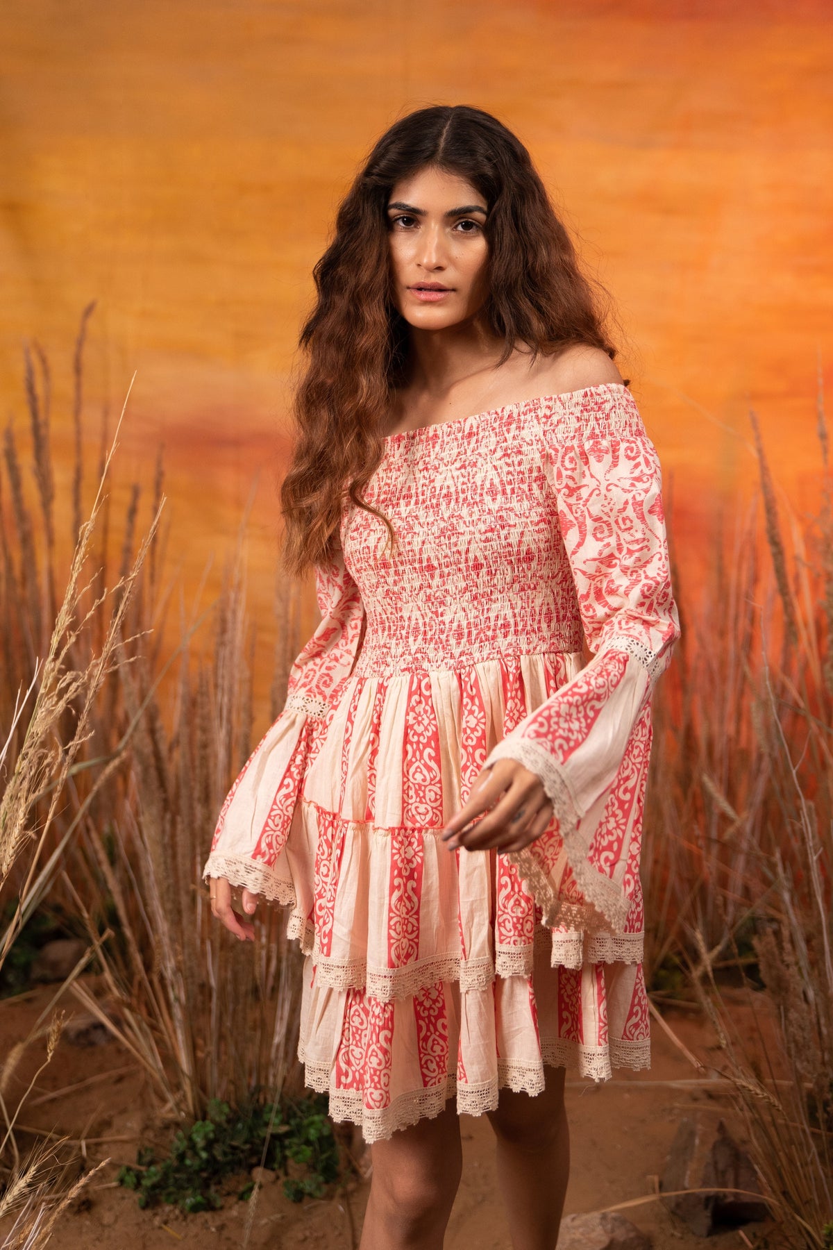 Bright Pink Smocked Lace Dress