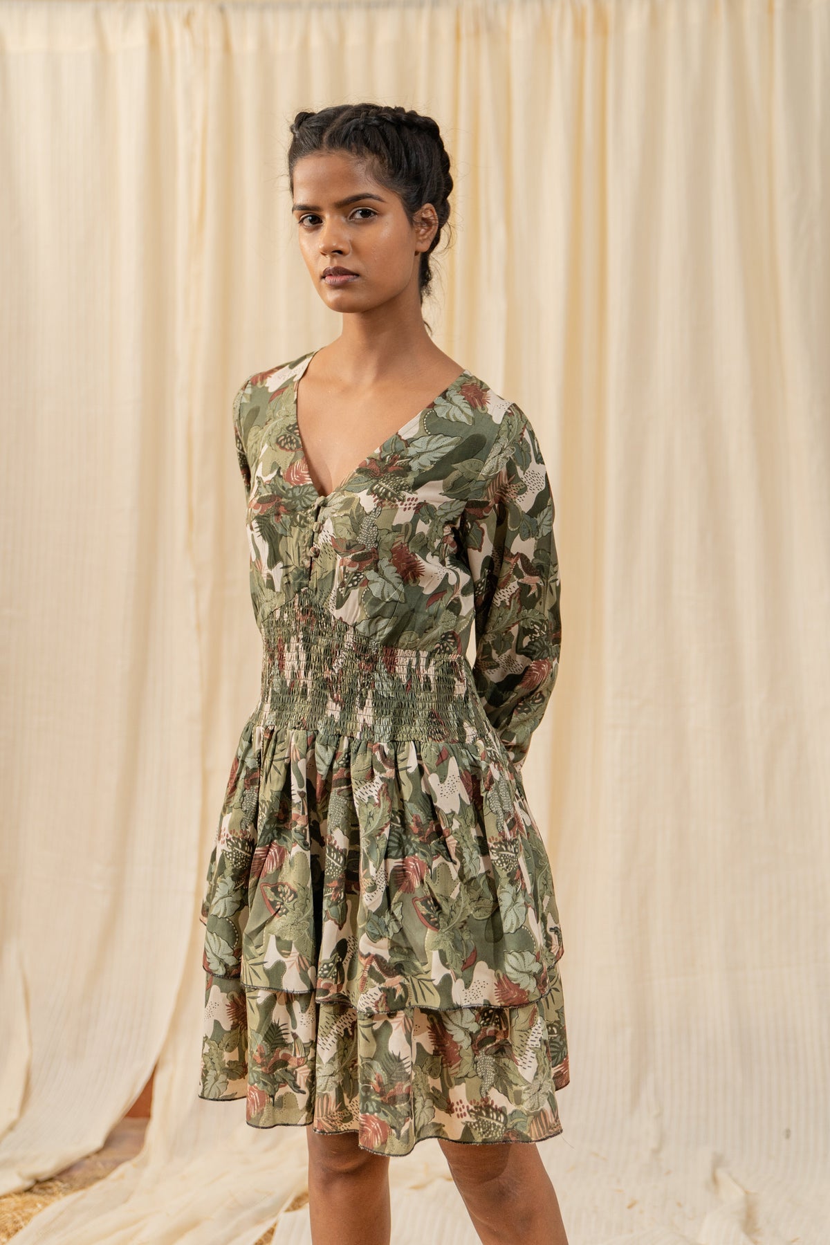 Afro Olive Tiered Dress